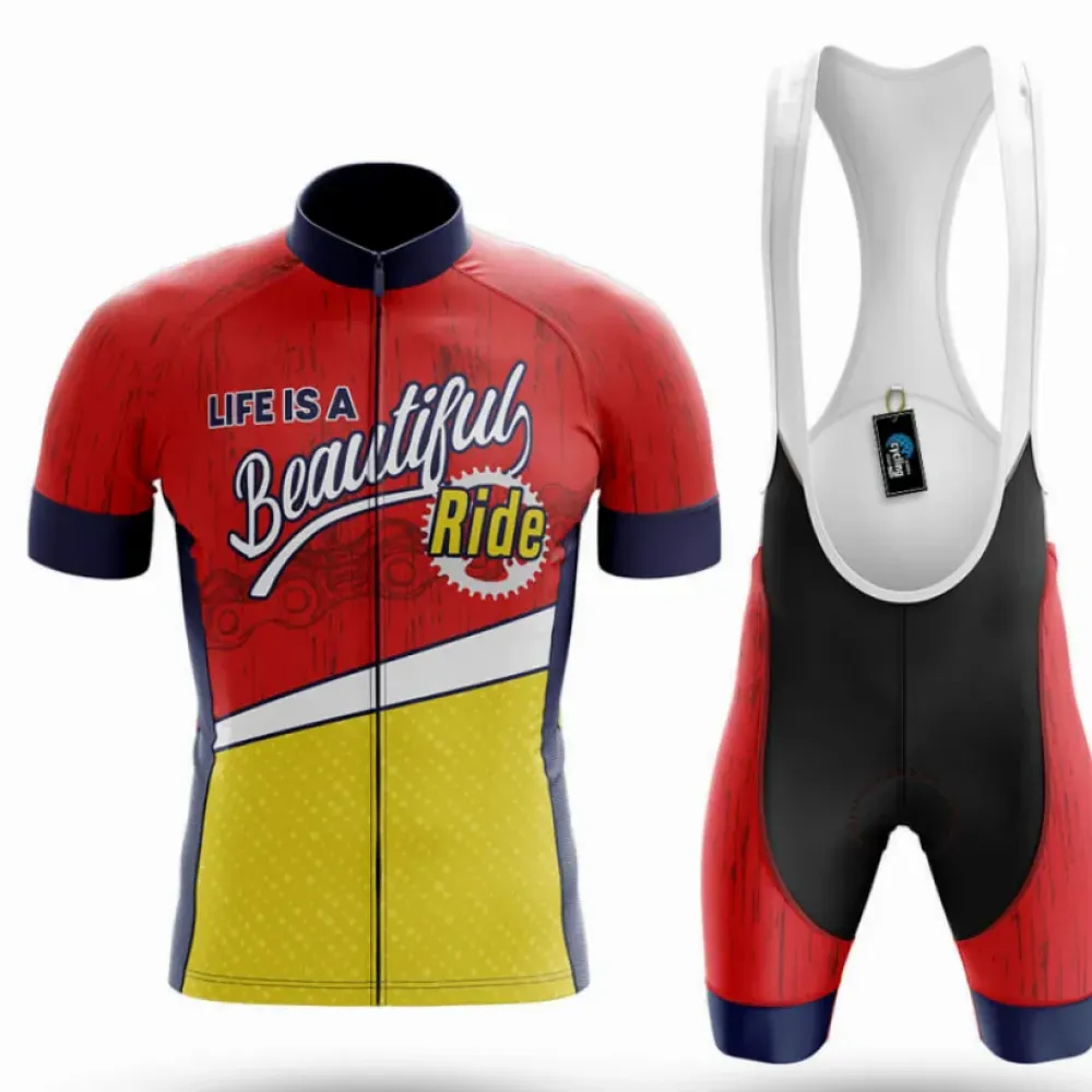 Cycling Kit Life is A Beautiful Ride Red/Yellow/Black