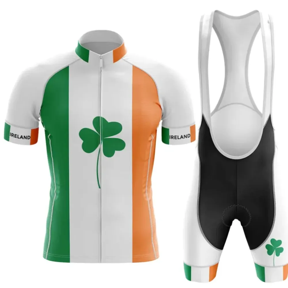 Ireland Men's Cycling Kit / Jersey   Bibs Shamrock Green/White/Orange
