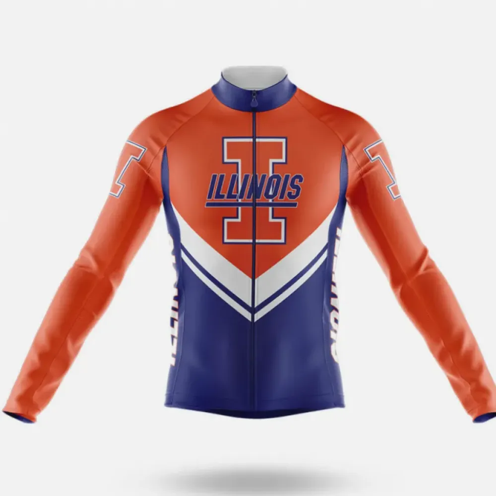 University of Illinois Urbana-Champaign Long Sleeve Cycling Jersey Navy/Orange/White