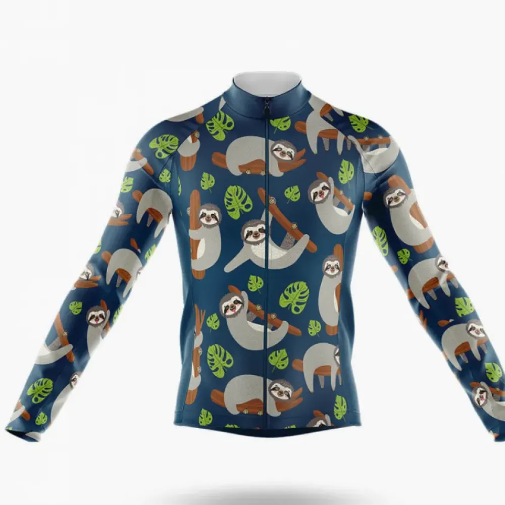 Sloth Long Sleeve Cycling Jersey Ver.3 Colorful Sloth Navy/Green/Gray
