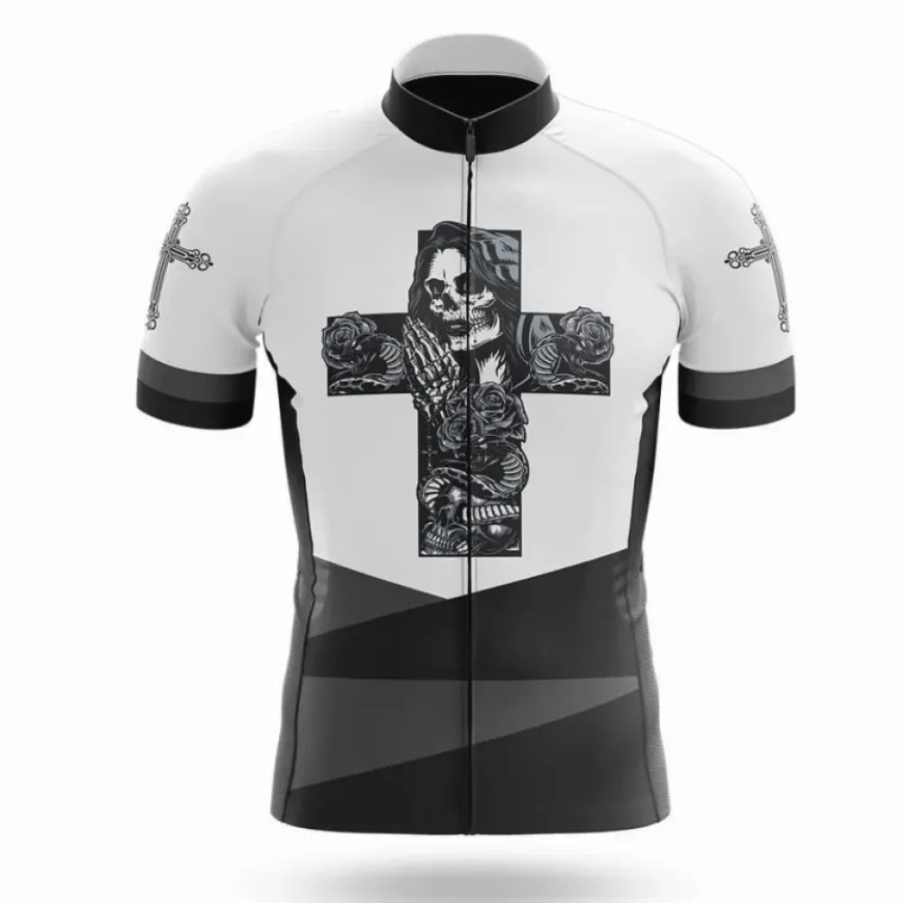 Faith Cycling Jersey Cross Skull White/Black/Grey