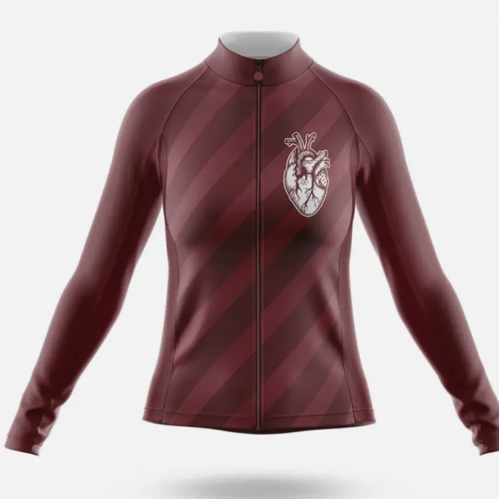 Anatomical Heart Women's Long Sleeve Cycling Jersey Maroon/Black/Burgundy