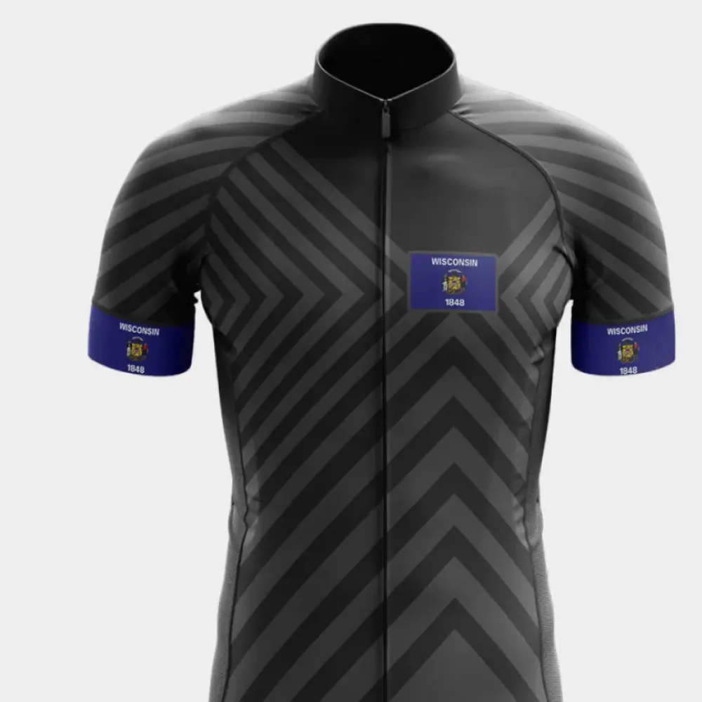 Wisconsin V13 Black Cycling Jersey Blue/Gray/Black