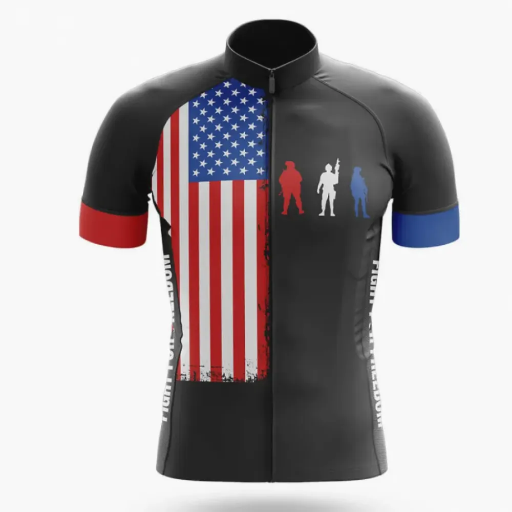 Fight For Freedom Cycling Jersey American Flag Black/Red/Blue