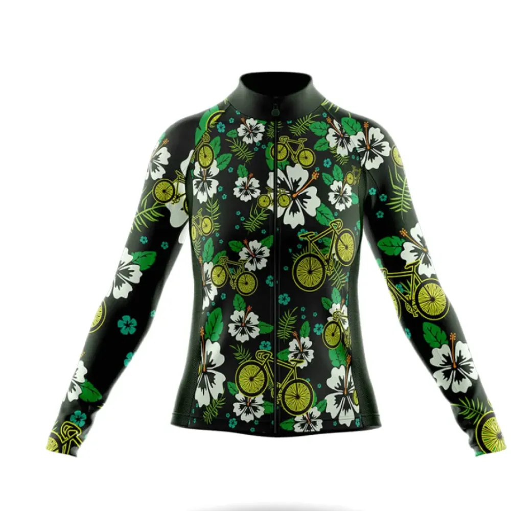 Hawaiian Style Women's Long Sleeve Cycling Jersey Black/Green/White