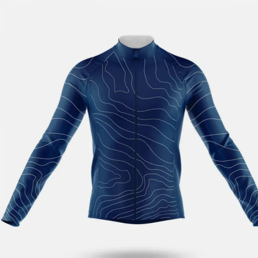 Cycling Jersey Navy Wave Pattern Long Sleeve