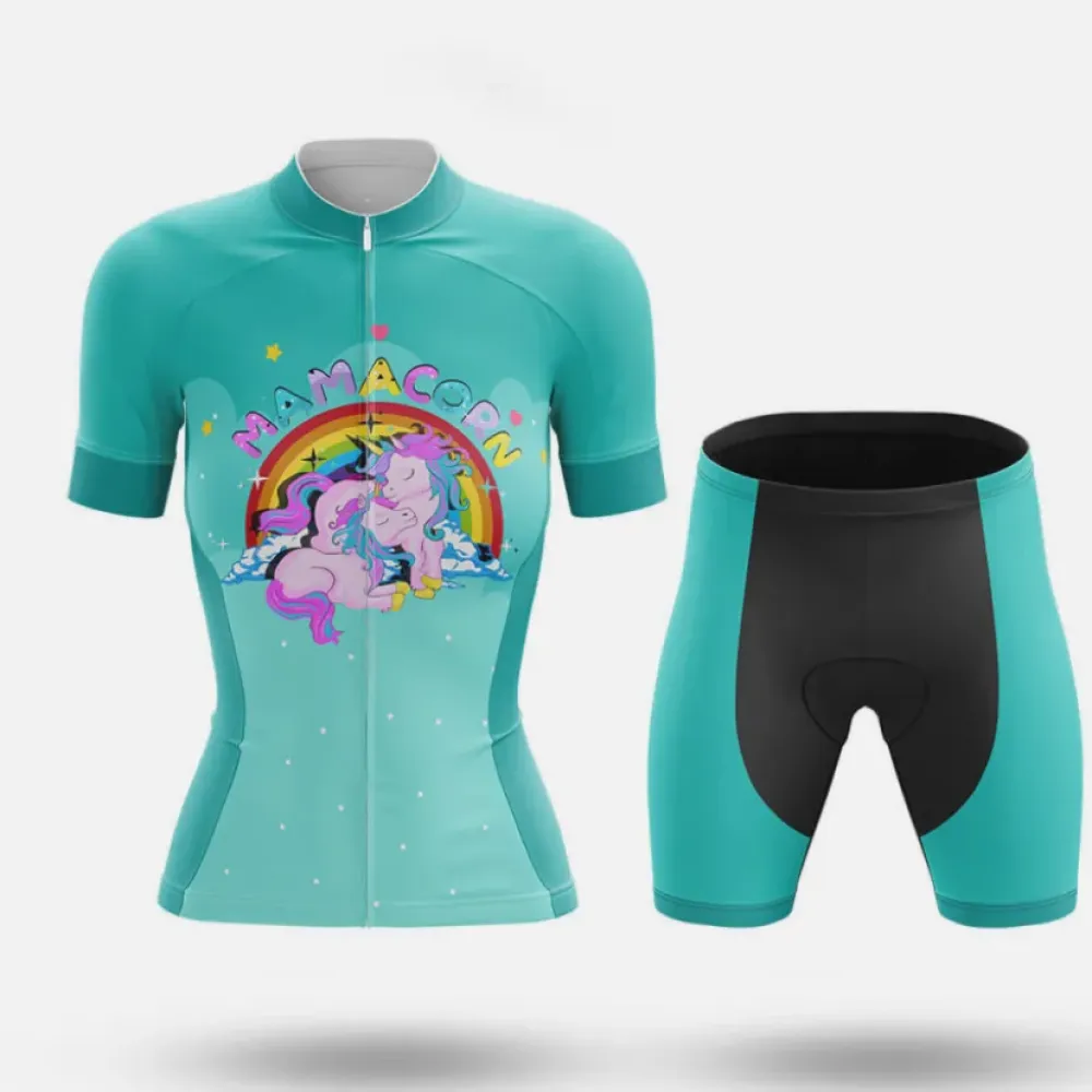 Mamacorn Women's Cycling Kit Rainbow Unicorn Teal/Purple/Black
