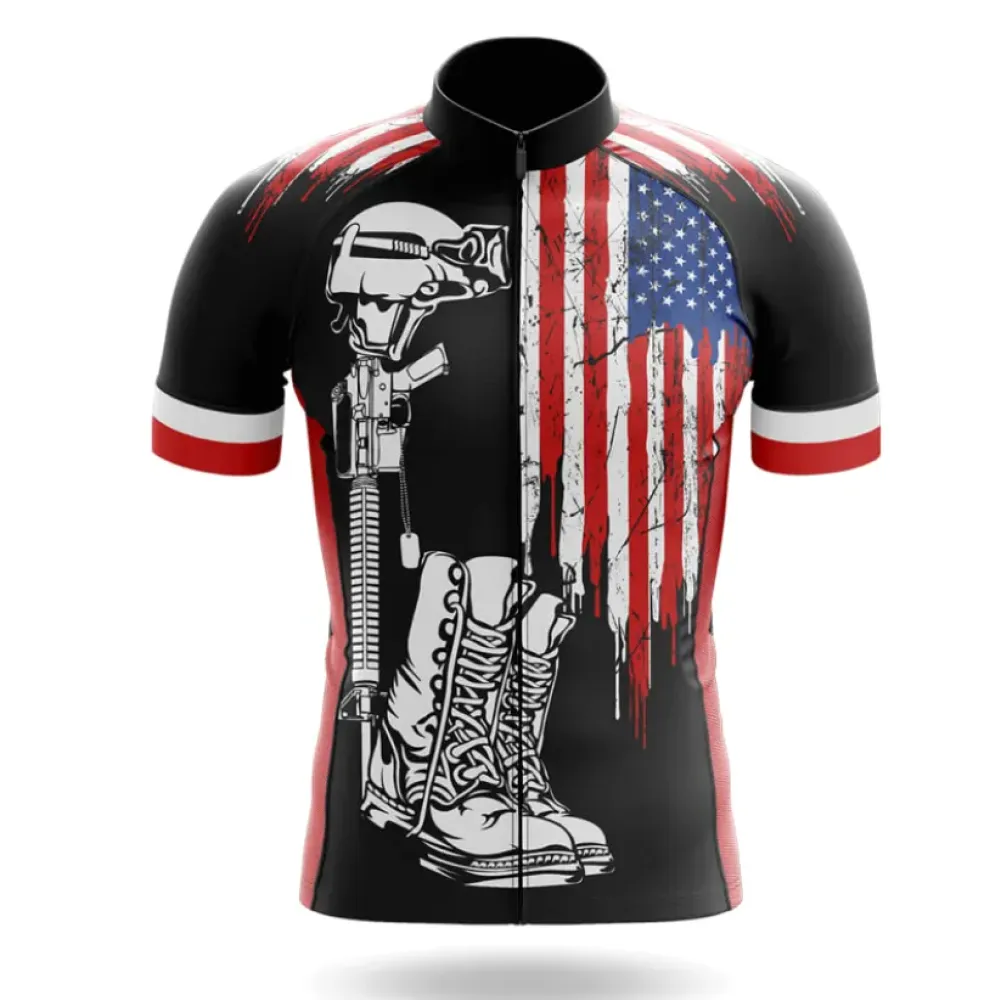 USA Warrior Cycling Jersey American Flag Black/Red/White