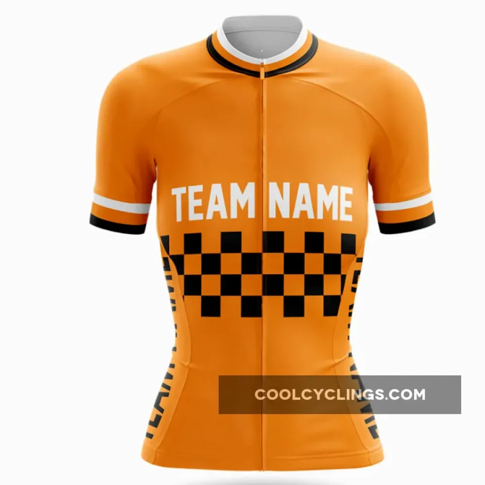Women's Cycling Jersey Custom Team Name Orange/Black/White