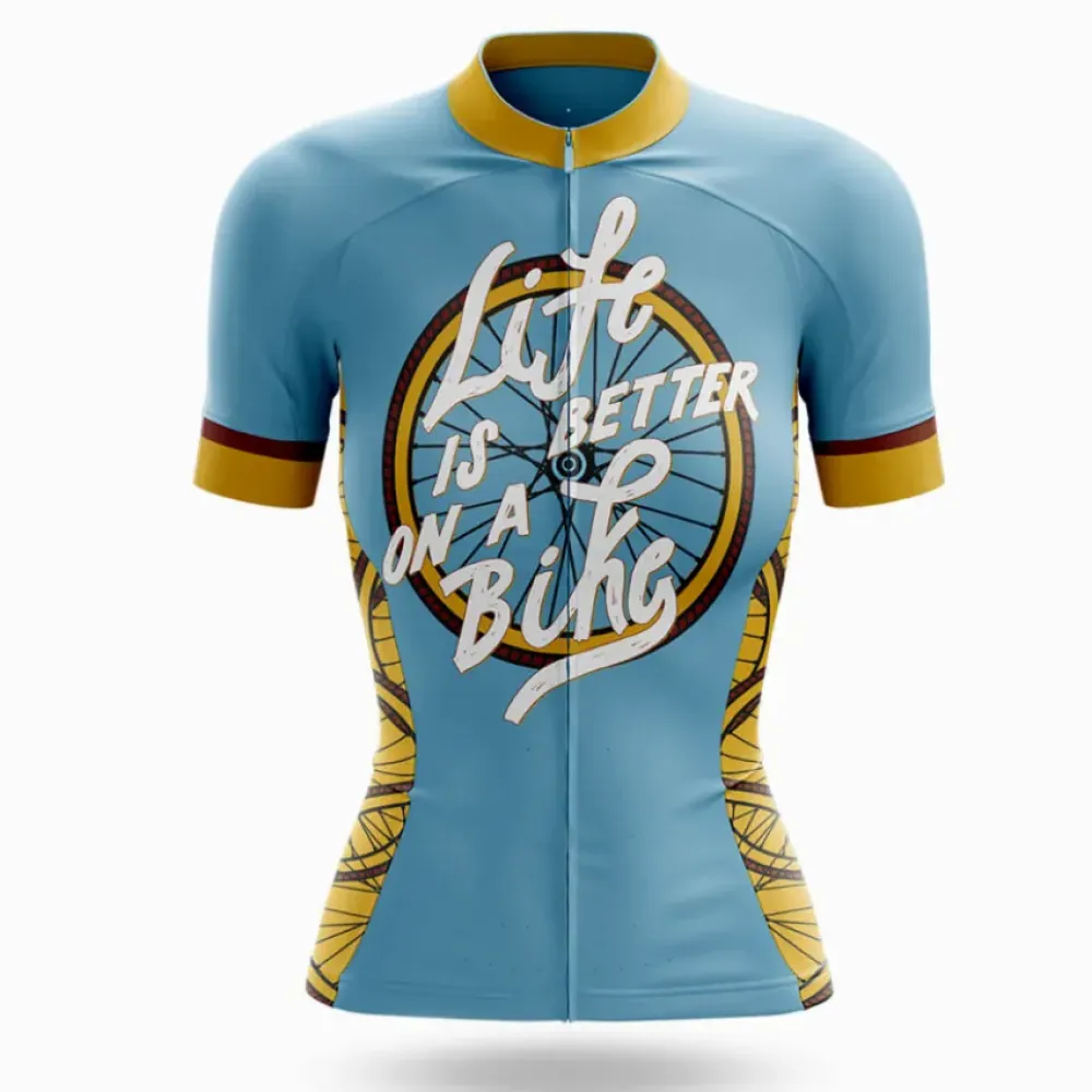 Life Is Better On A Bike Women's Cycling Jersey Blue/Yellow/Grey