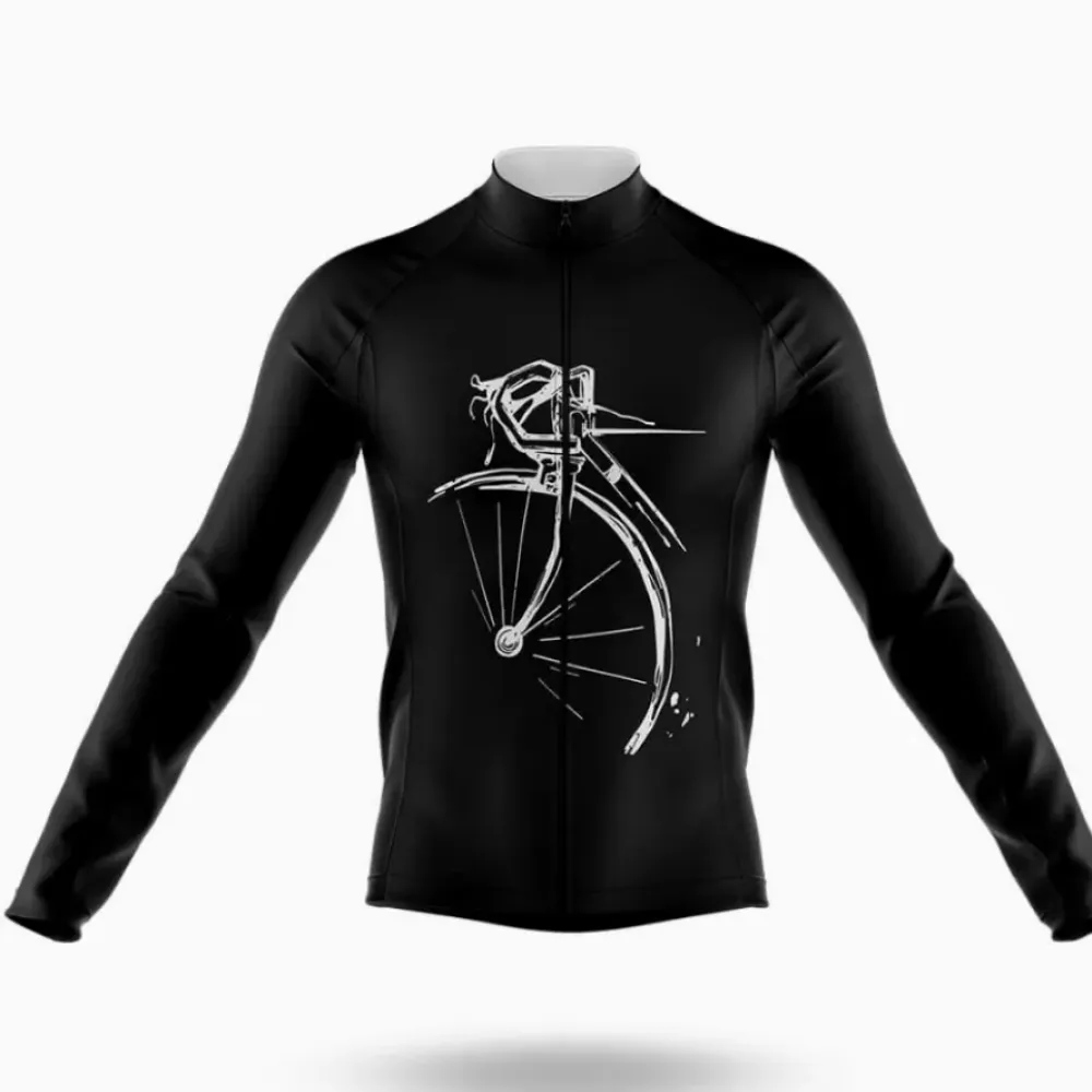 Vintage Bicycle Long Sleeve Cycling Jersey Black/White/Silver