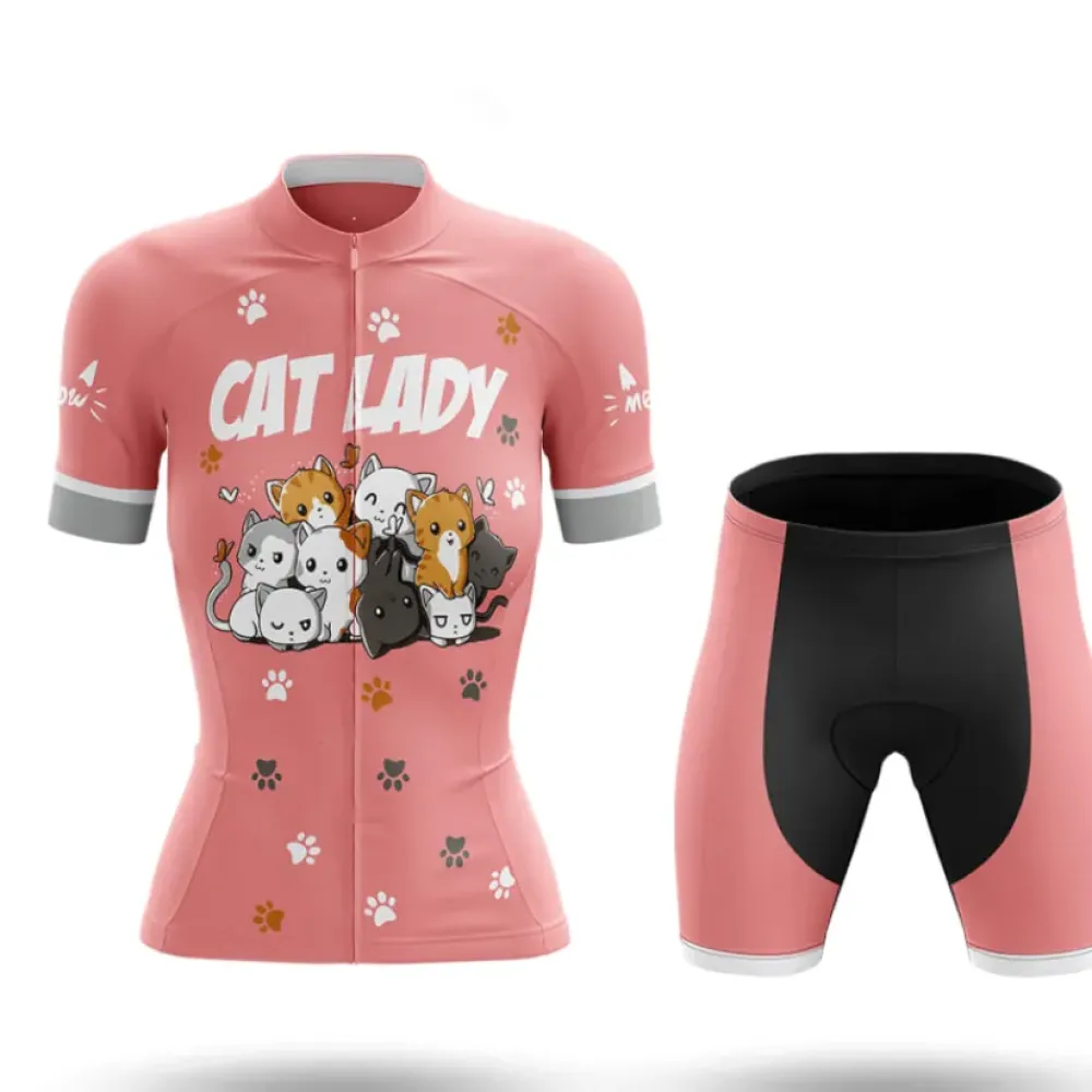 Cat Lady Women's Cycling Kit Pink/Black/Grey