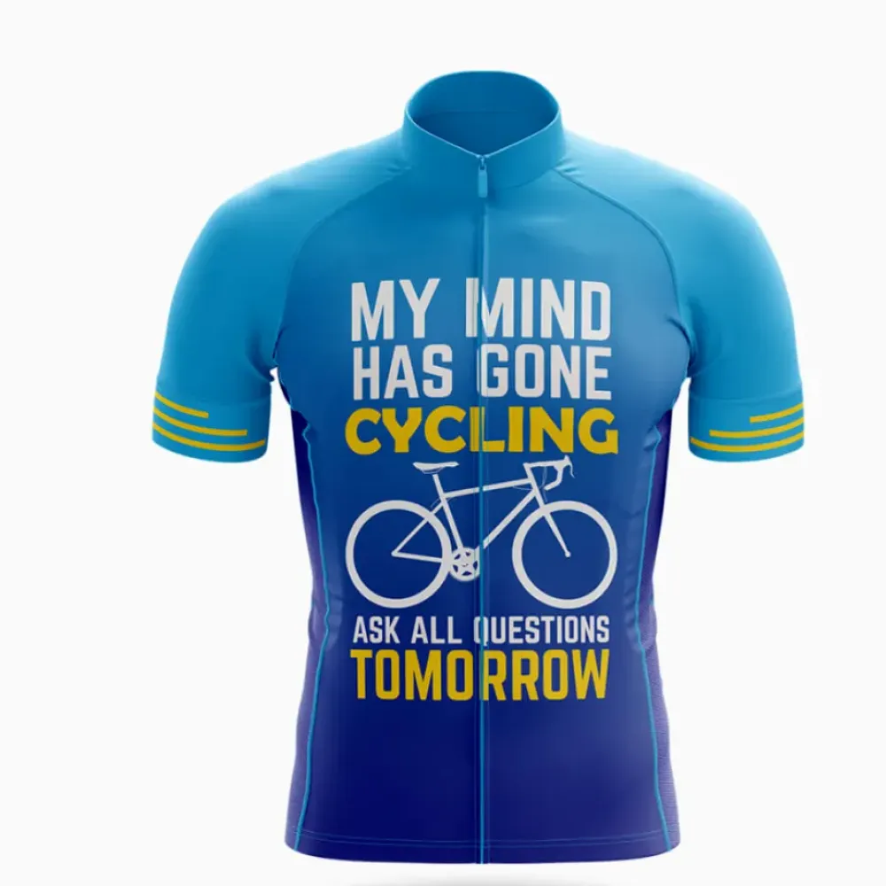 Cycling Jersey My Mind Has Gone Cycling Blue/Yellow/Teal