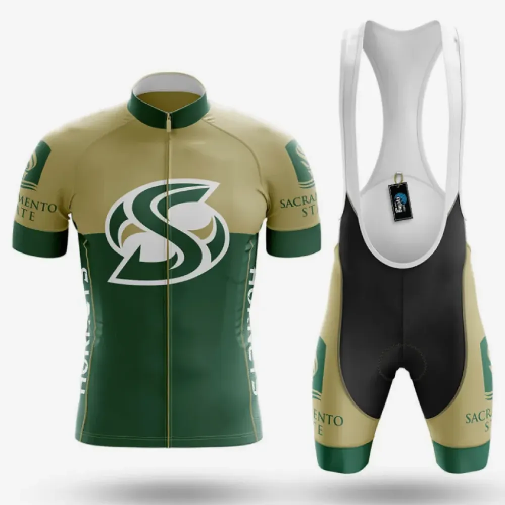 California State University Sacramento Cycling Kit Full Set Ver.2 Feature Green/Beige/Black
