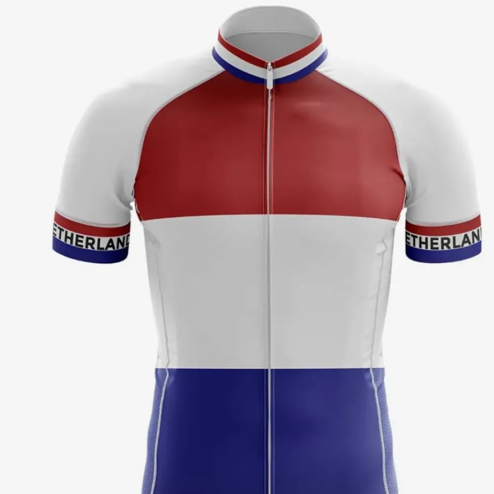 Netherlands Men's Cycling Jersey Breathable Blue/White/Red