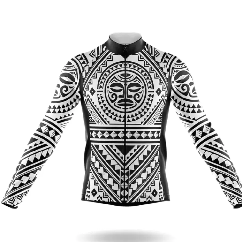 Polynesian Maori Tattoo Long Sleeve Cycling Jersey Black/White/Grey
