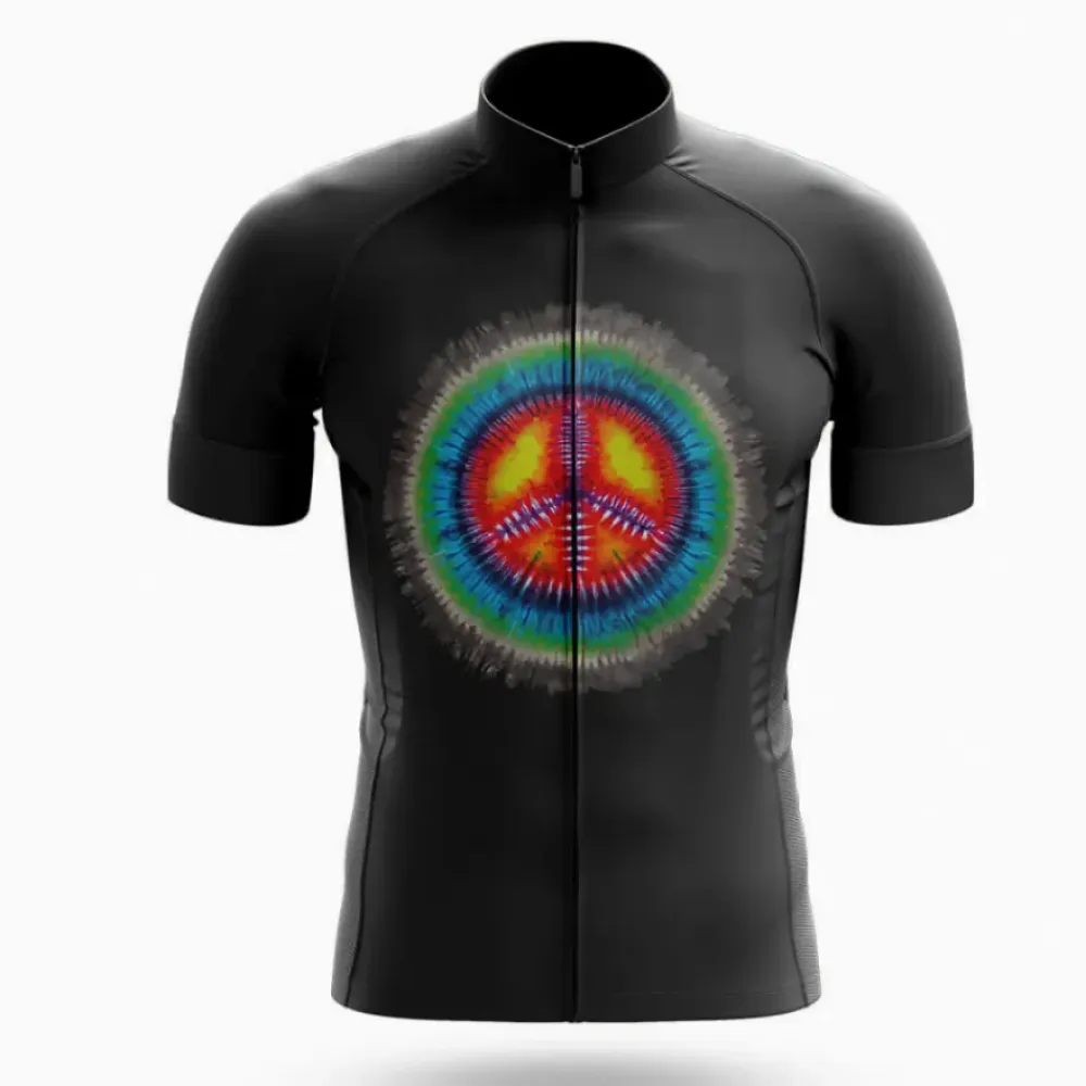 Peace Sign Tie Dye Cycling Jersey Black/Red/Green