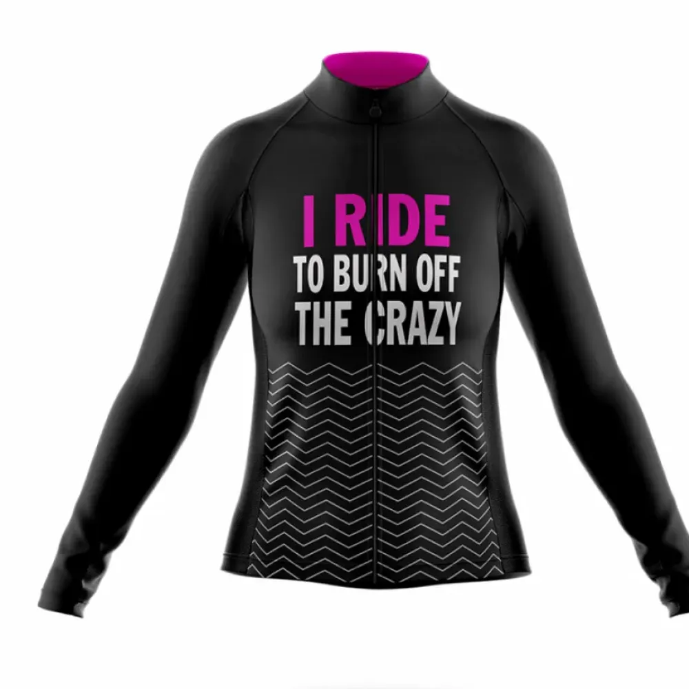 Burn Off Crazy Women's Long Sleeve Cycling Jersey Black/Purple/White