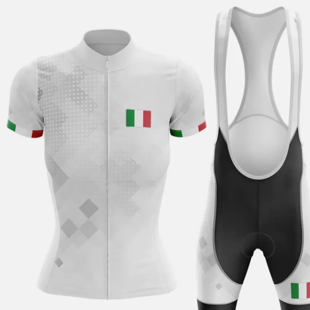 Italy Women Cycling Kit Jersey   Bib shorts White/Grey/Black