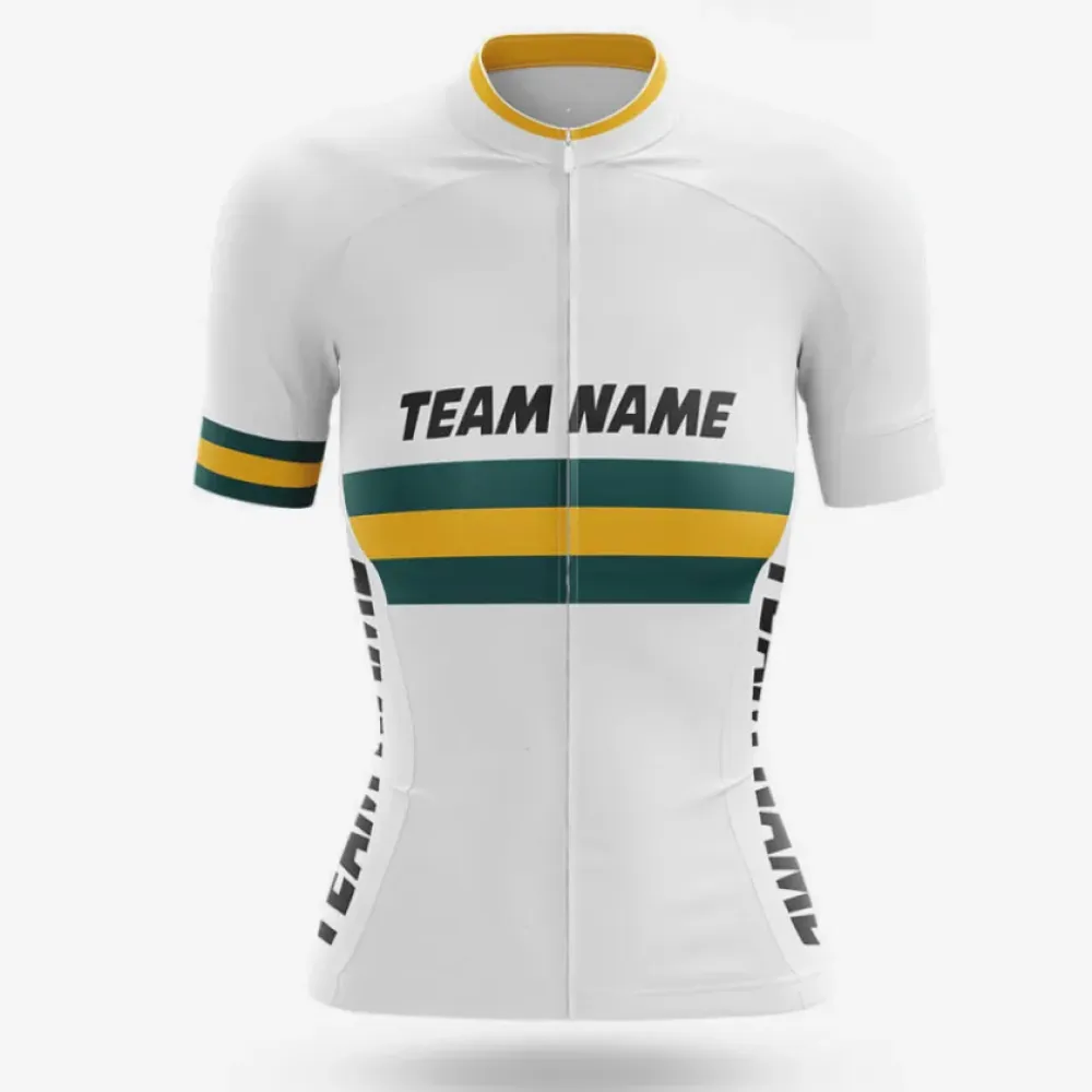 Custom Team Name M20 Women's Cycling Jersey White/Green/Yellow
