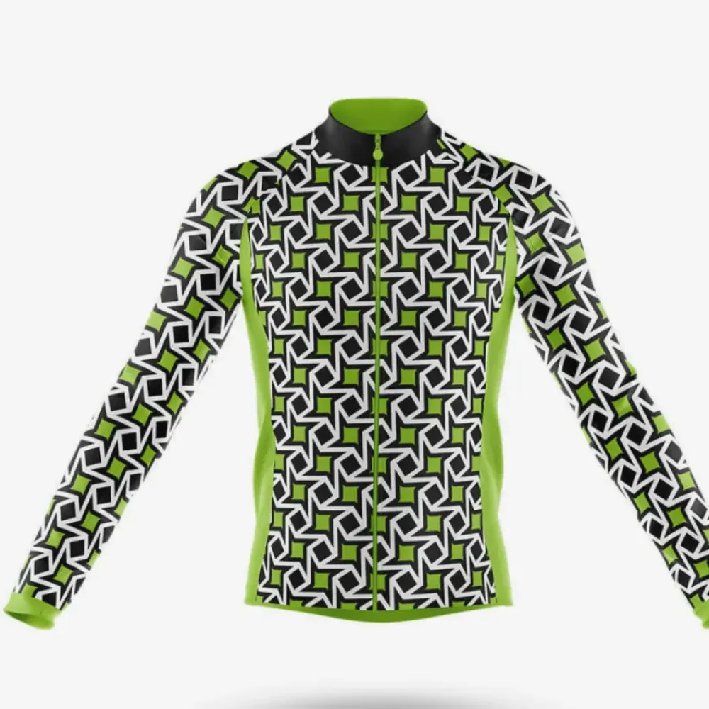 Tiny Pattern Green/Black/White Long Sleeve Cycling Jersey
