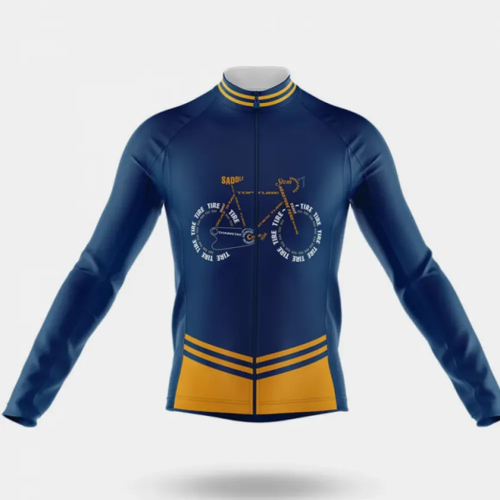 Bicycle Anatomy Long Sleeve Cycling Jersey Navy/Yellow/Blue