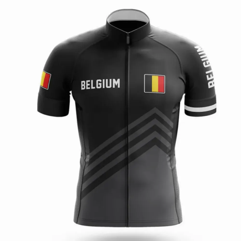 Belgium S5 Black Cycling Jersey Black/Red/Grey