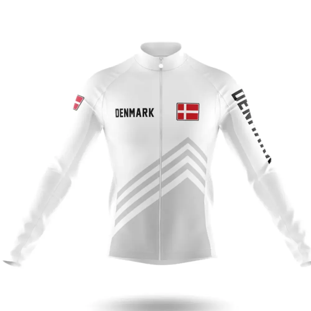 Denmark S5 Long Sleeve Cycling Jersey White/Grey/Red