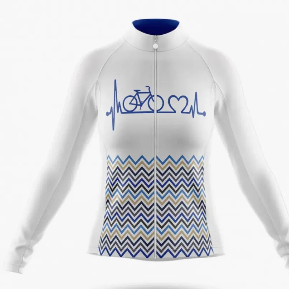 Bike Heart Women's Long Sleeve Cycling Jersey White/Blue/Grey