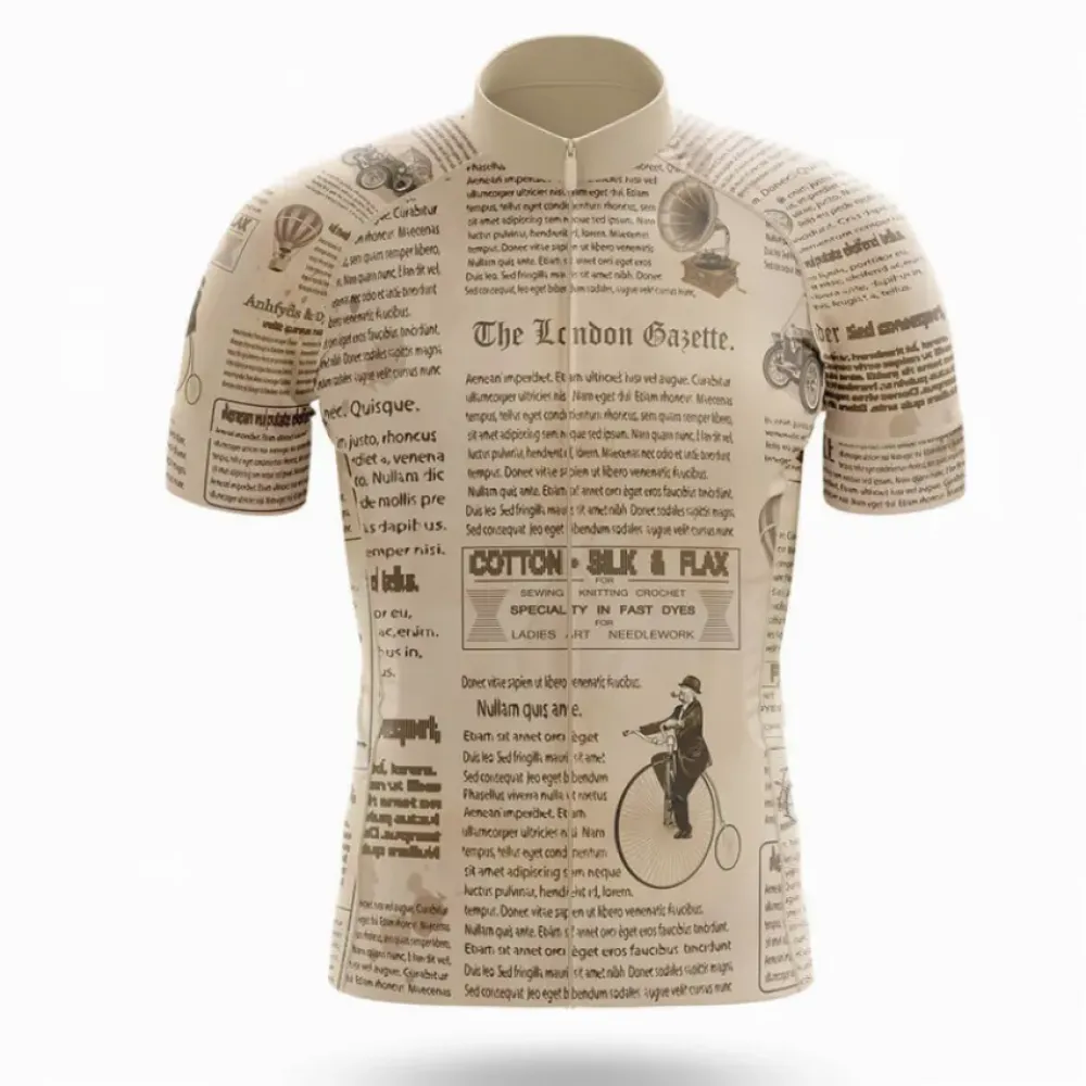 Retro Cycling Jersey Vintage Newspaper Beige/Brown/Black