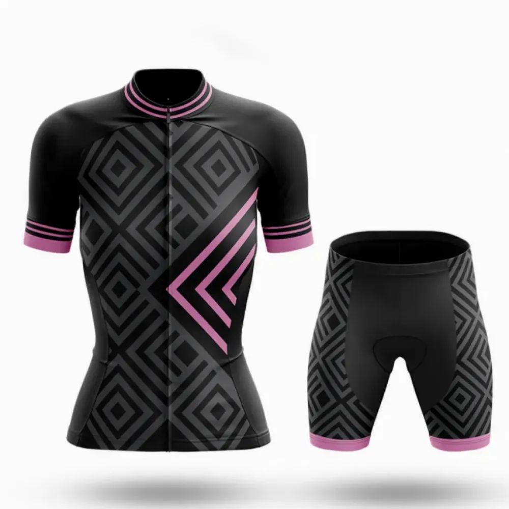 Women's Cycling Kit Pink Stripes Black/Purple/Gray