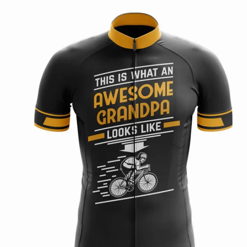 Awesome Grandpa Cycling Jersey Black/Yellow/Gold