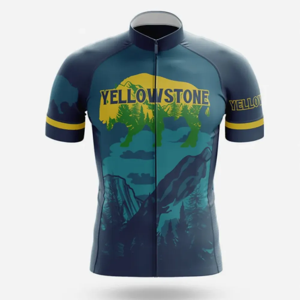 Yellowstone Cycling Jersey Mountain Range Navy/Gold/Teal