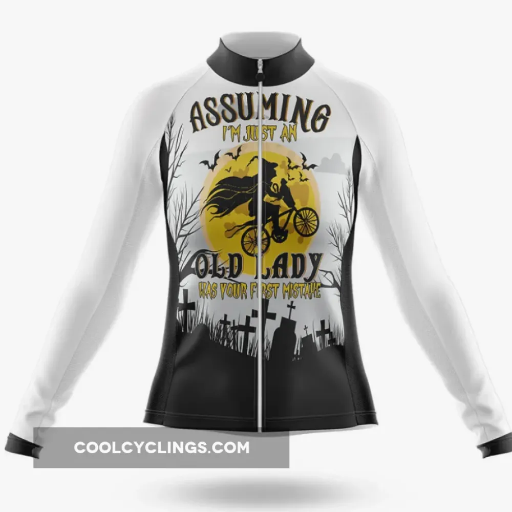 Halloween Lady V4 White/Black/Gold Women's Long Sleeve Cycling Jersey
