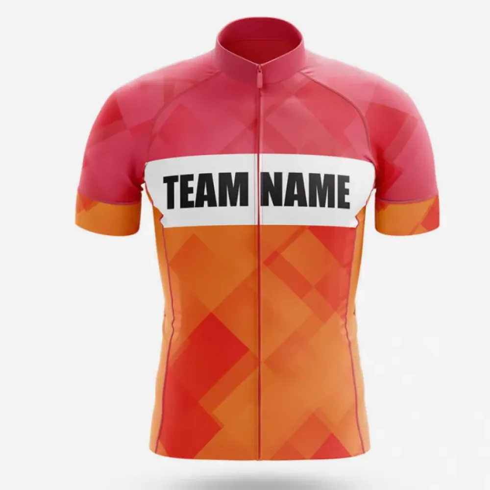 Custom Team Name V18 Cycling Jersey Geometric Pattern Orange/Pink/Red