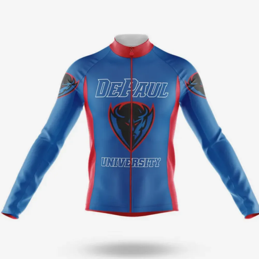 DePaul University Long Sleeve Cycling Jersey Blue/Red/White