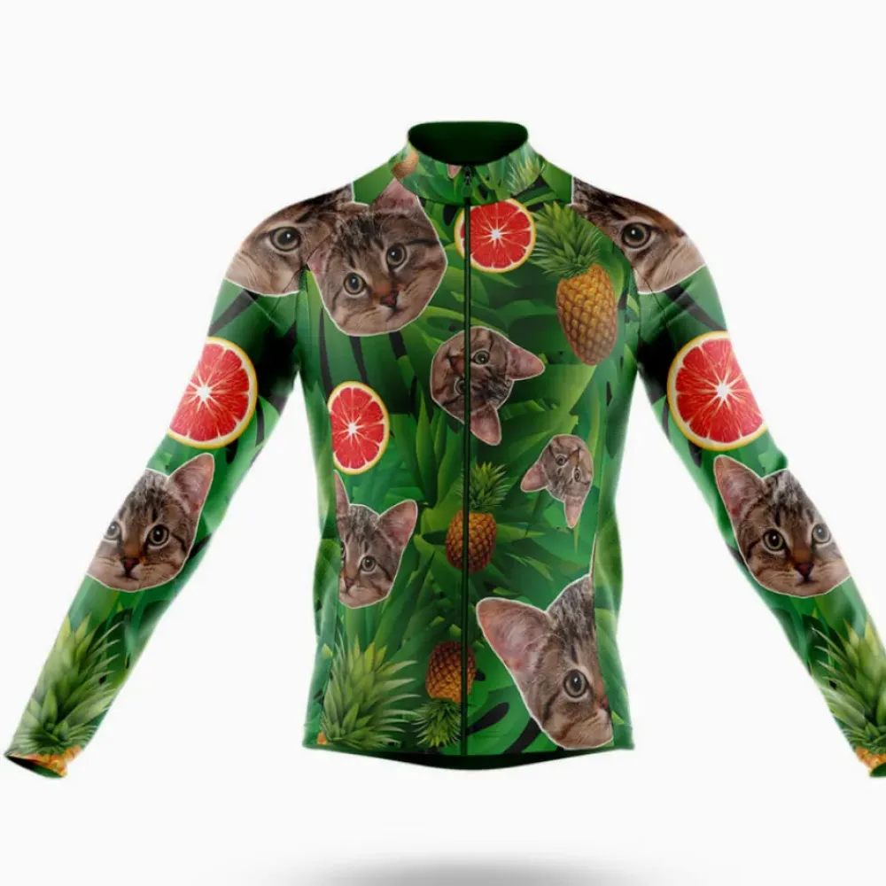 Pineapple Cat Long Sleeve Cycling Jersey Green/Purple/Red