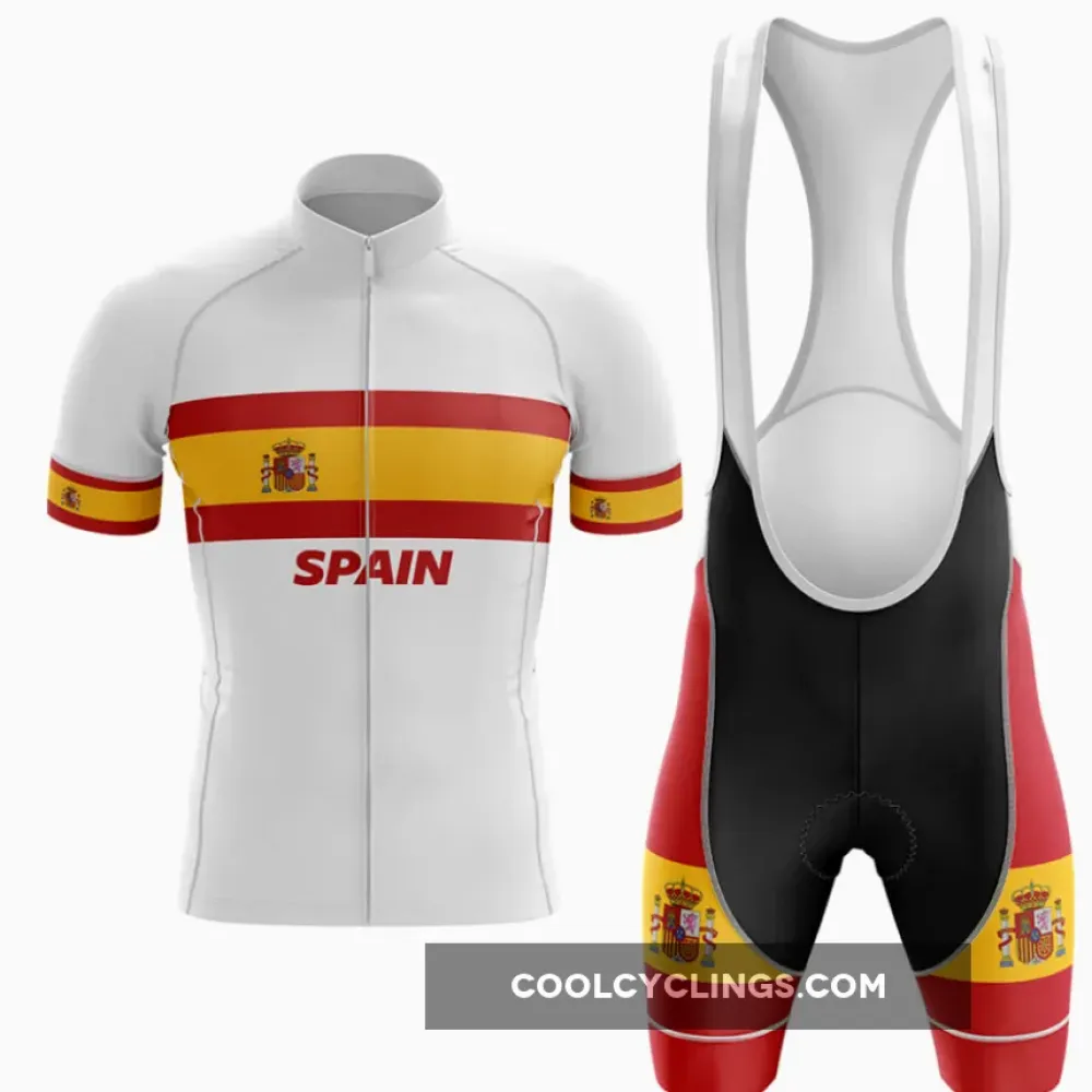 Spain V4 Cycling Kit Jersey   Bibs White/Red/Yellow