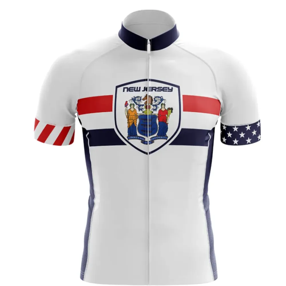 New Jersey V5 Cycling Jersey American Flag White/Red/Blue