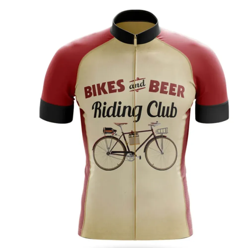 Retro Beer Riding Club Vintage Cycling Jersey Retro Beige/Burgundy/Black