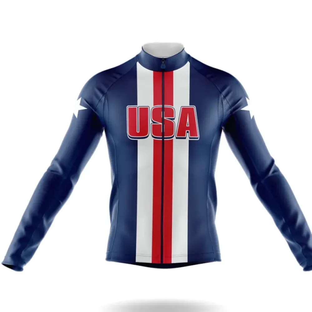 USA Patriotic Cycling Jersey Long Sleeve Navy/White/Red