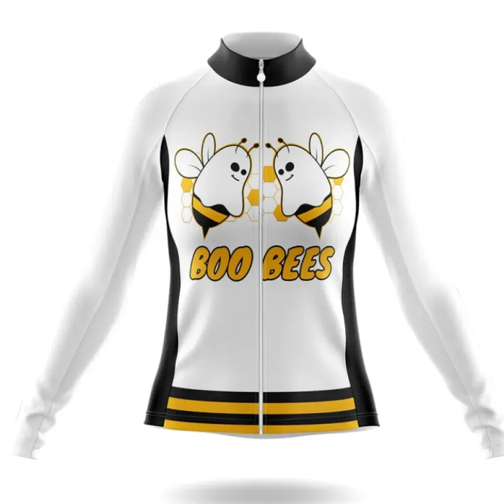 Boo Bees Women Long Sleeve Cycling Jersey White/Gold/Black