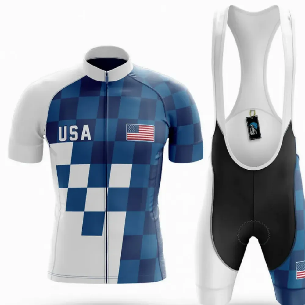 USA S16 Cycling Kit Checkerboard Blue/White/Black