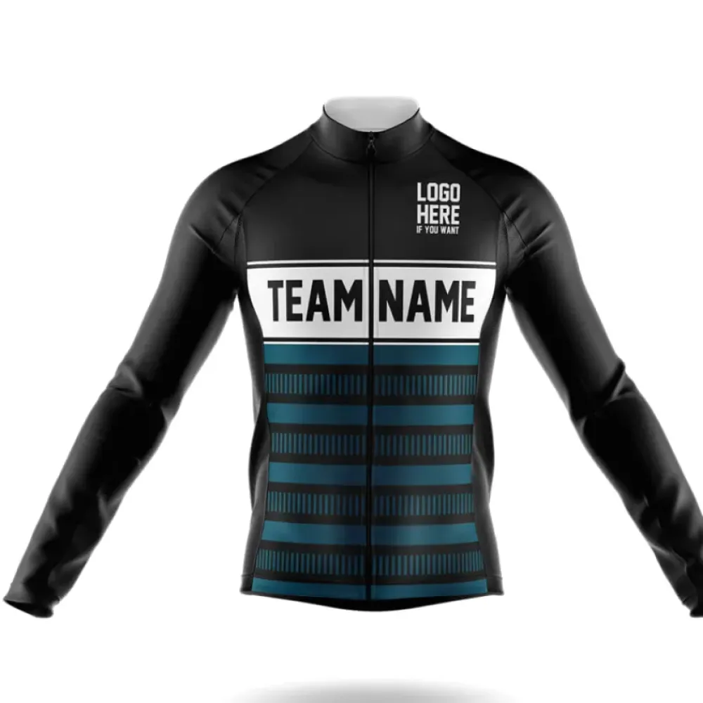 Custom Team Name S19 Long Sleeve Cycling Jersey Black/Teal/White