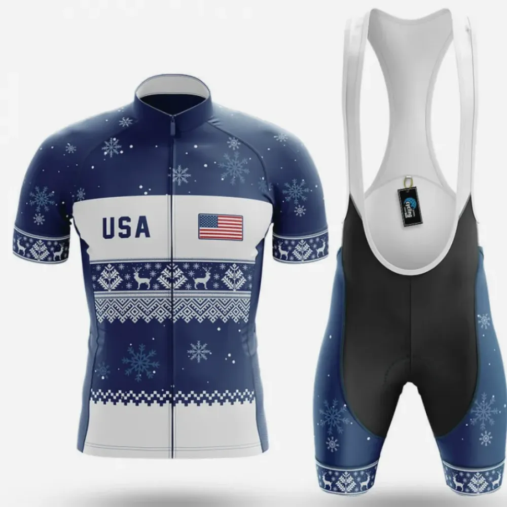 USA Xmas Cycling Kit Snowflake Navy/White/Blue