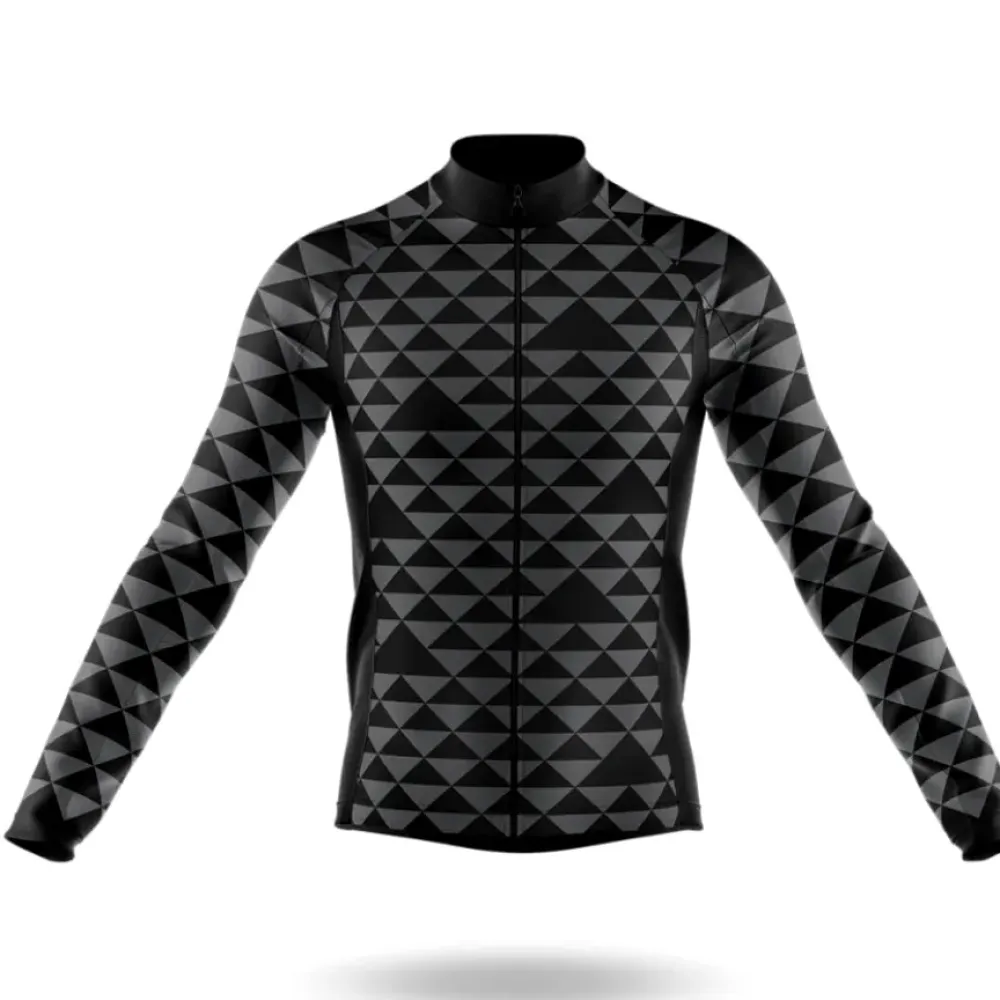 Cycling Jersey Black Triangles Long Sleeve Black/Gray/Silver