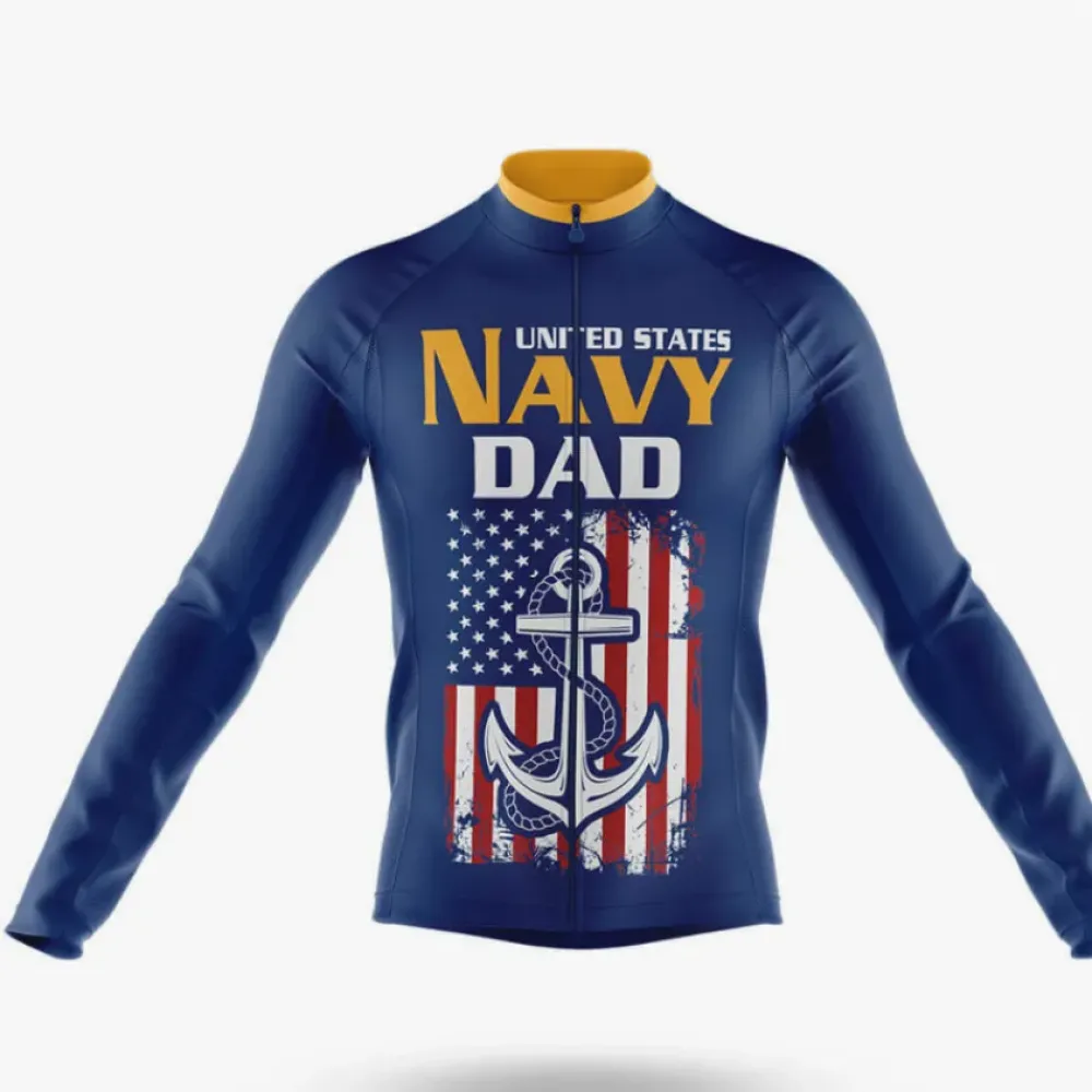 Navy Dad Long Sleeve Cycling Jersey Navy/Yellow/Blue