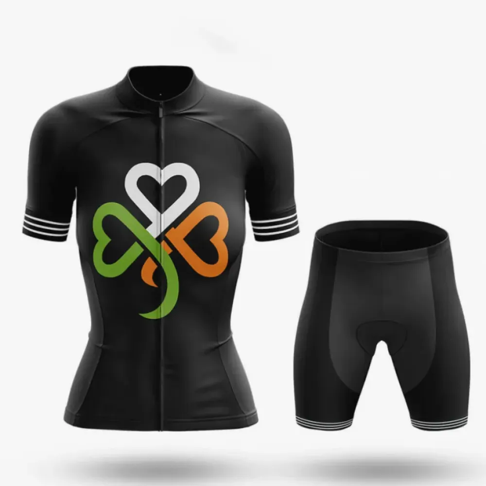Ireland Clover Hearts Women's Cycling Kit Black/Green/Orange