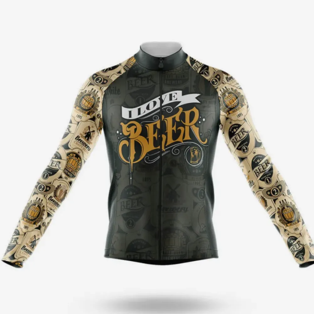 Love Beer Long Sleeve Cycling Jersey Black/Gold/Silver