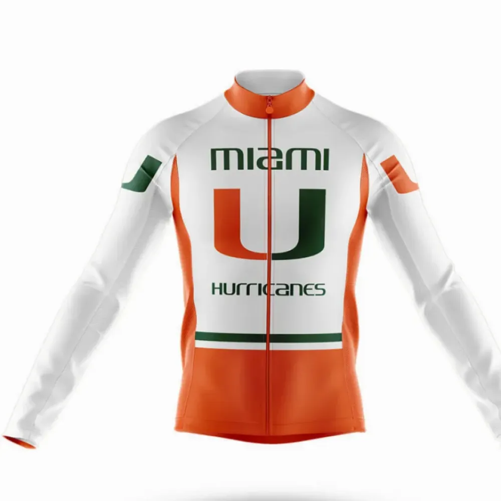 Miami Hurricanes Long Sleeve Cycling Jersey White/Orange/Green